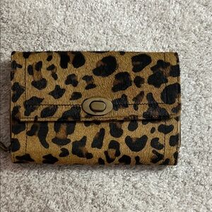 Leopard Print Fold-Over Wallet - Tan and Black